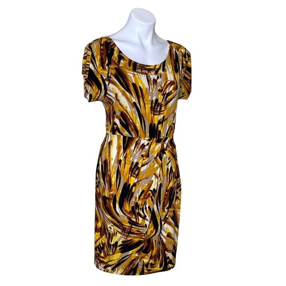 Antonio Melani Abstract Sheath Dress, Brown Yellow Short Sleeve Women’s Size S - Picture 3 of 9